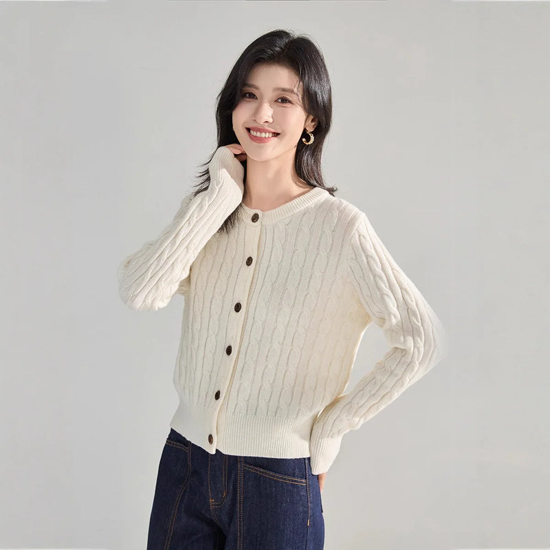 Knitted Sweater Women's 2026 Autumn Autumn Round Neck Short Top Long Sleeve Slim Ladies Knitwear Jacket Cropped Cardigan Coat