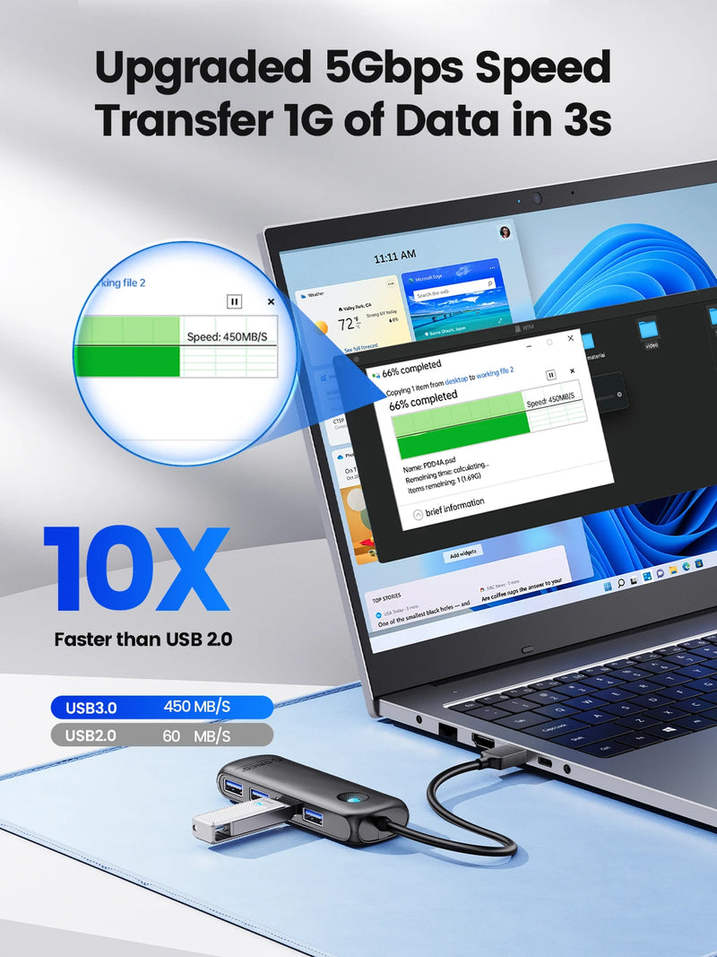 ORICO Member  USB 3.0 Hub Usb 2.0 Multi-USB Splitter Power Adapter 4-Port Multi-Extender OTG Adapter For PC Computer Accessories