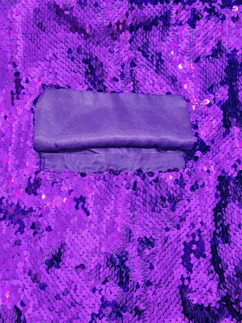 Women's Purple Cardigan with Circular Sequin Embellishments, Perfect for Nightclubs, Weddings, Parties, and Stage Performances.