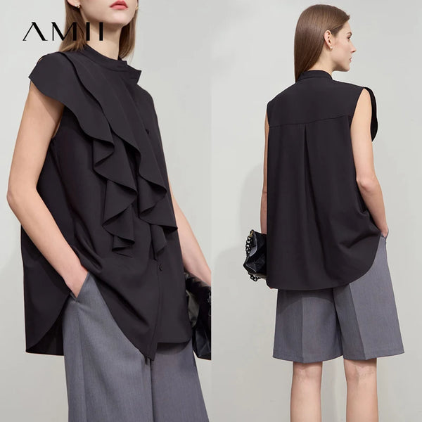 អាវ Amii Minimalist រលុងរដូវក្តៅឆ្នាំ ២០២៥ អាវស្ត្រីការិយាល័យថ្មី អាវក្រៅកអាវធម្មតា ដៃអាវគ្មានដៃ អាវរំយោលស្រាល 12542187