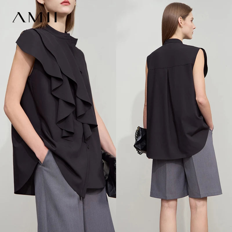 អាវ Amii Minimalist រលុងរដូវក្តៅឆ្នាំ ២០២៥ អាវស្ត្រីការិយាល័យថ្មី អាវក្រៅកអាវធម្មតា ដៃអាវគ្មានដៃ អាវរំយោលស្រាល 12542187