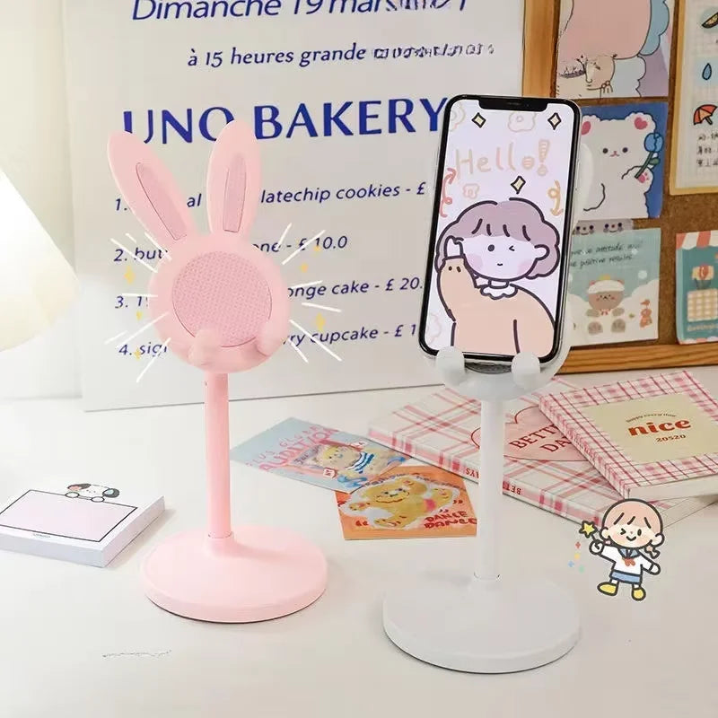 Cute Rabbit Phone Stand Desktop Adjustable Mobile Phone Holder Lift And Grip Desk Accessory