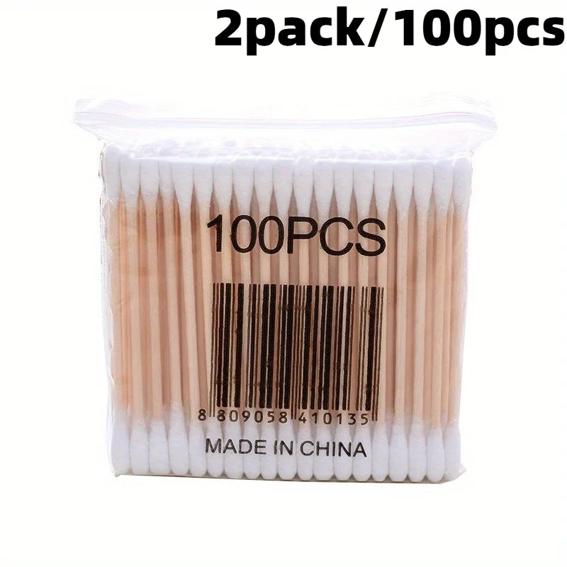 1/2pack 100pcs Double-Ended Swabs, Round Disposable Ear Cleaning Buds,Makeup Wooden Stick Swabs, Multi-Purpose Beauty Tools.