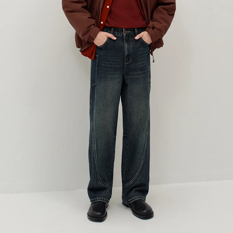 Semir Men Denim Jeans Heavyweight Curved Leg Streamlined Fit Workwear Utility Vintage Style 2026 New Winter Daily Wear