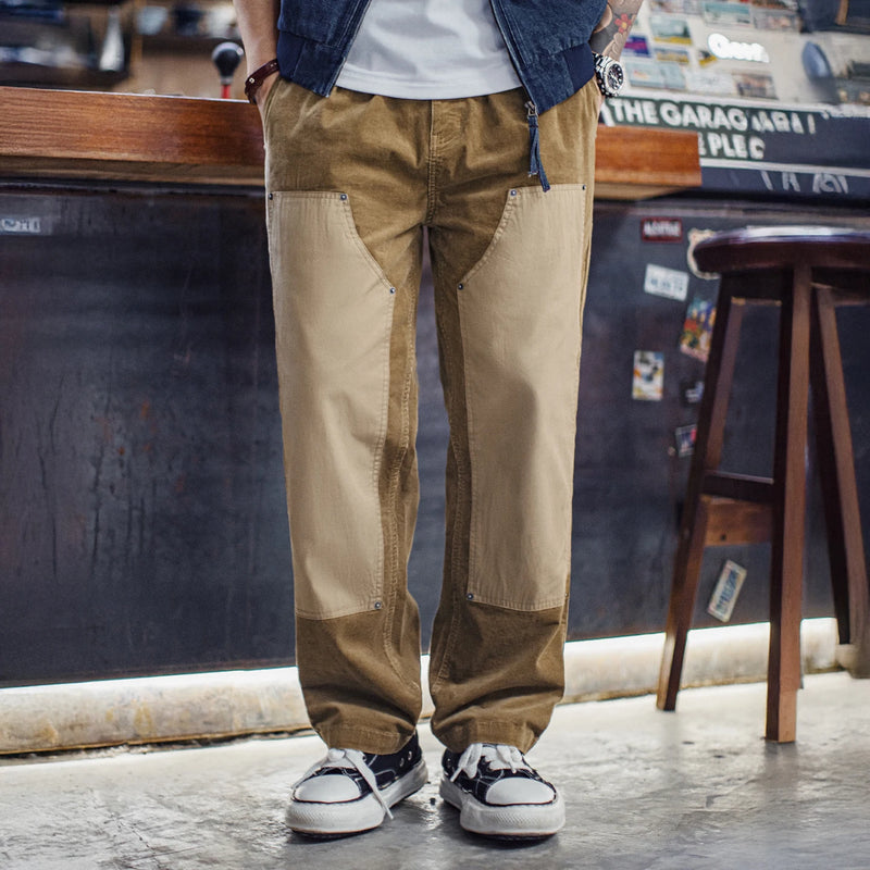 Maden Men's Winter Corduroy Pants Warm Straight Leg Casual Trousers Thick Soft Khaki Corduroy Bottoms Autumn Winter Daily Wear