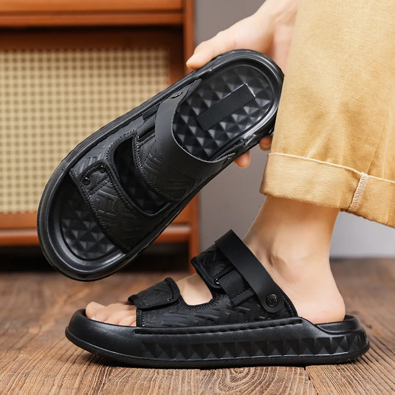 Men's Casual Slip-On Sandals Summer Soft-Sole Breathable Lightweight Outdoor Walking Shoes Fashion Sports Dual-Purpose Slippers