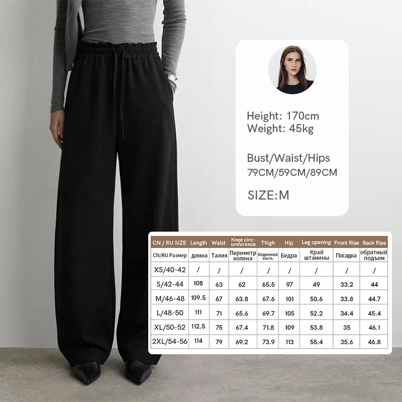 Amii Women Pants Minimalist Elastic Waist Loose Wide Leg Trousers 2026 Autumn New Commute Cotton Blend Woman Clothes 12623004