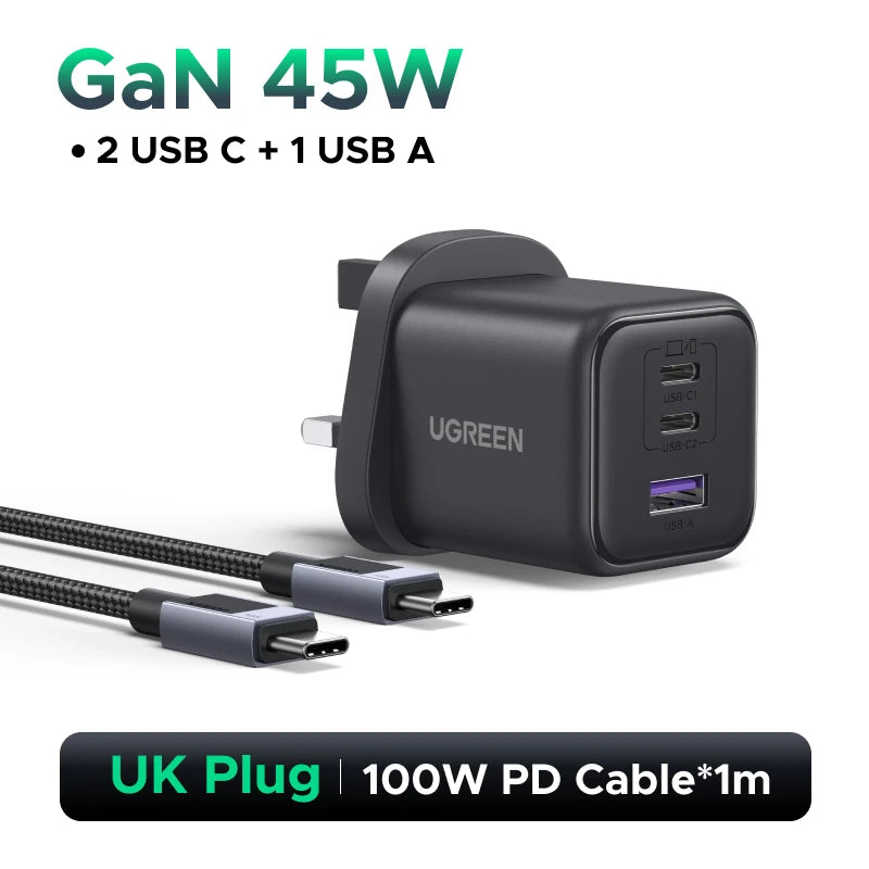 UGREEN 45W GaN Charger PPS QC3.0 PD3.0 USB C Fast Charger For Samsung S25 S24 Ultra iPhone 17 16 15 Pro Max iPad Xiaomi Tablet