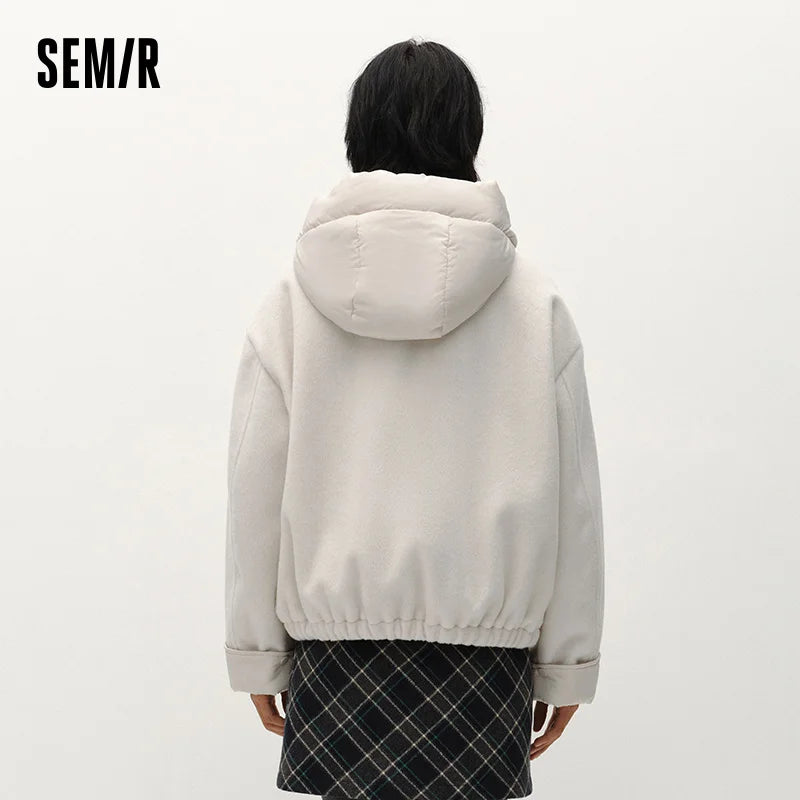 Semir Women Jacket PU Faux Leather Faux Shearling Panelled Design Oversized Fit 2026 Winter Comfort Fit Warm Outerwear