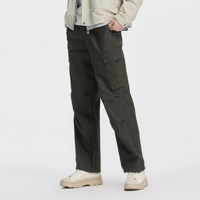 Semir Men Pants Loose Straight Outdoor Cargo Knee Pleat Drawstring Waist Utility Casual Autumn Trousers Daily Wear 2026
