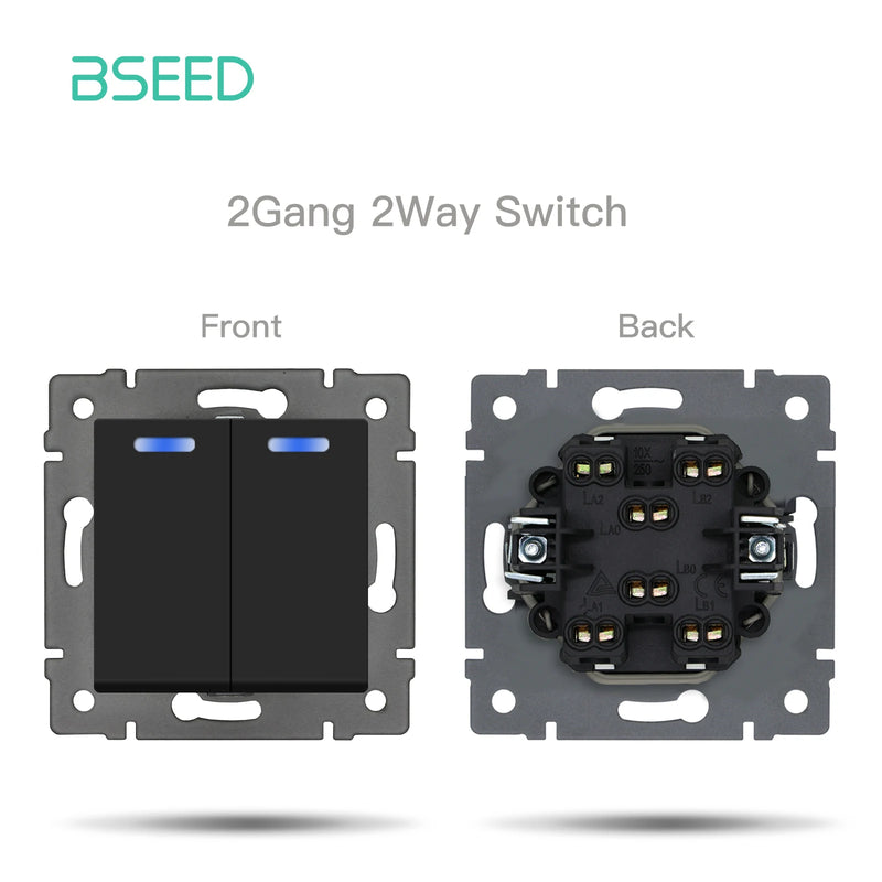 BSEED EU Standard Button Light Switch 1/2Gang 1/2Way Wall Socket USB Type-C DIY Function Parts Glass Panel Free Combination