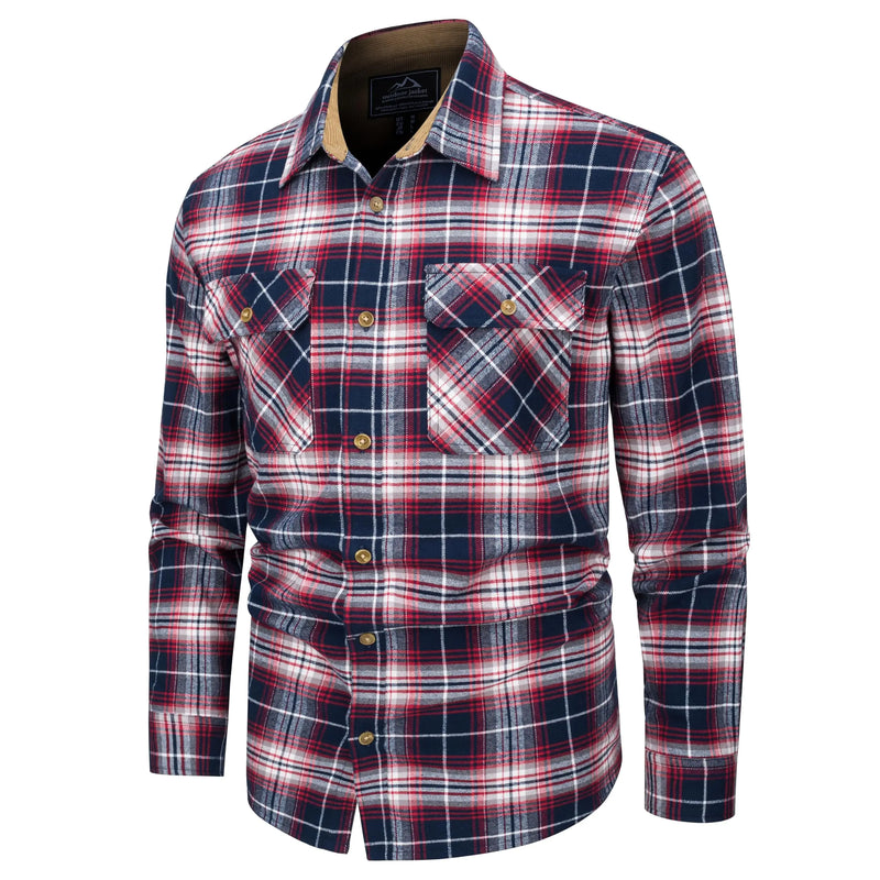 TACVASEN Casual Cotton Plaid Flannel Shirts Mens Button Up Long Sleeve Shirts 2 Chest Pocket Shirt Jacket Lightweight Coat Male
