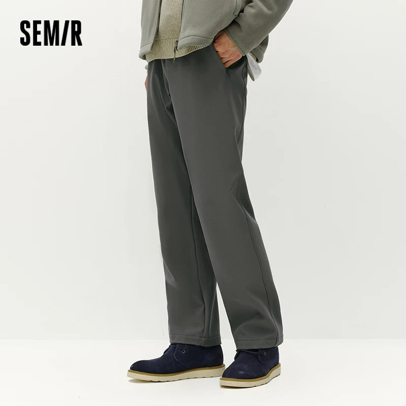 Semir Men Casual Pants Water Repellent Commuter Style Versatile Straight Leg Solid Color Fleece Lined 2026 New Comfort Fit