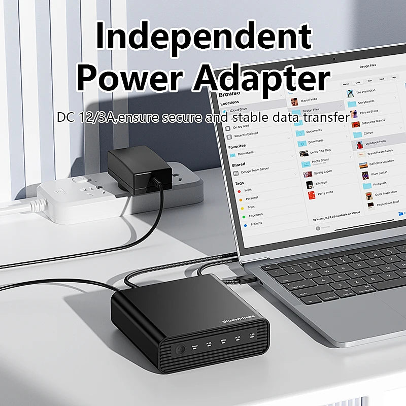 ប្រអប់ ដាក់ ថាស SSD ខាងក្រៅ M2 4-Bay USB4 របស់ Blueendless M.2 NVME 40Gbps M.2 NVME RAID PM/RAID 0/RAID 1/RAID 5/JBOD SSD