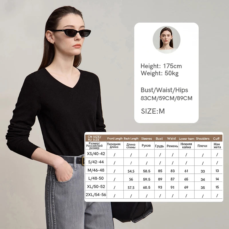 AMII Women's Sweater 2026 Autumn New Versatile V-neck Solid Women's Clothing Wool Sweater Basic Long Sleeves Top Female 12523164