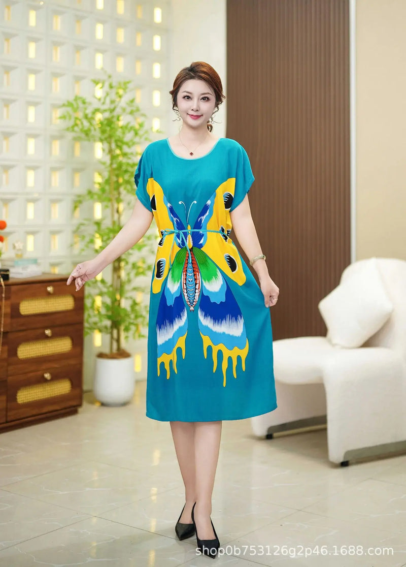 Loose Middle Aged Mother Nightwear Dress Big Size Short Sleeve Women's Sleepwear Night Shirt Summer Nightgown Loungewear