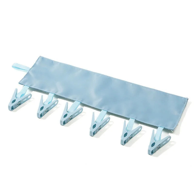2pcs Portable Travel Fabric Clothes Hanger with 6 Clips- Foldable, Space-Saving Drying Rack for Socks,Small Garments.