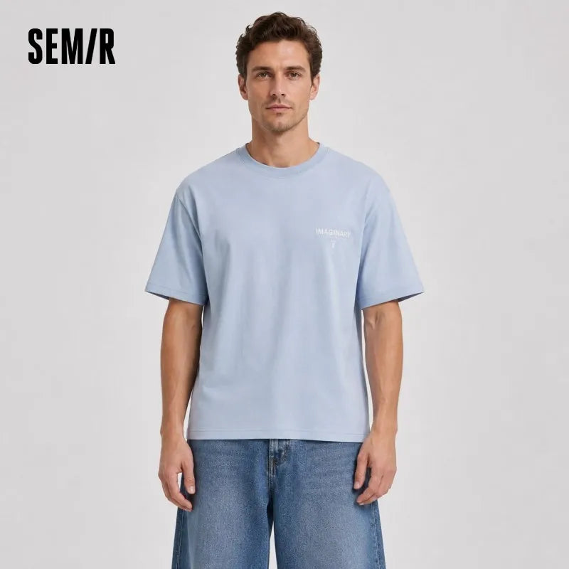 Semir Men Tshirt Soft Print Letter Embroidered Crew Neck 2026 Summer Casual Style Comfortable Fashion Breathable All Match Top