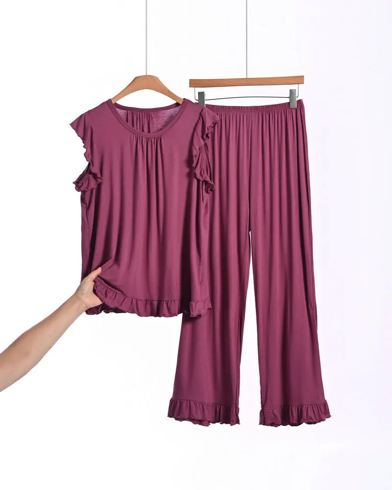 Modal Thin Sleepwear Woman 2 Piece Pajamas Set Summer Sleeveless Top Nightwear 2XL-8XL Large Loungewear Female Pyjamas Suits