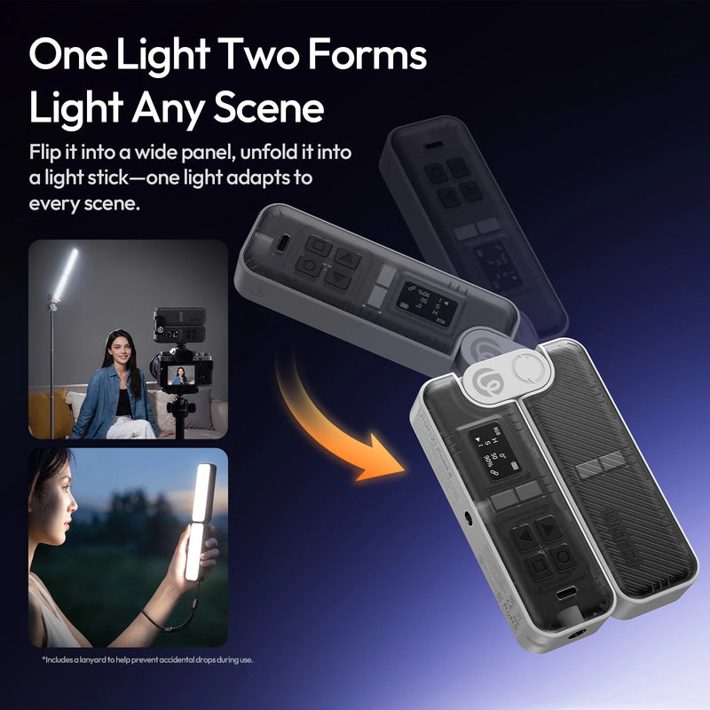 ភ្លើង LED បត់បាន Ulanzi FOLD8 2 ក្នុង 1 RGB Fill Light Video Light 2500-9000K ដំបងភ្លើងម៉ាញេទិក APP Control សម្រាប់ Vlog Liv