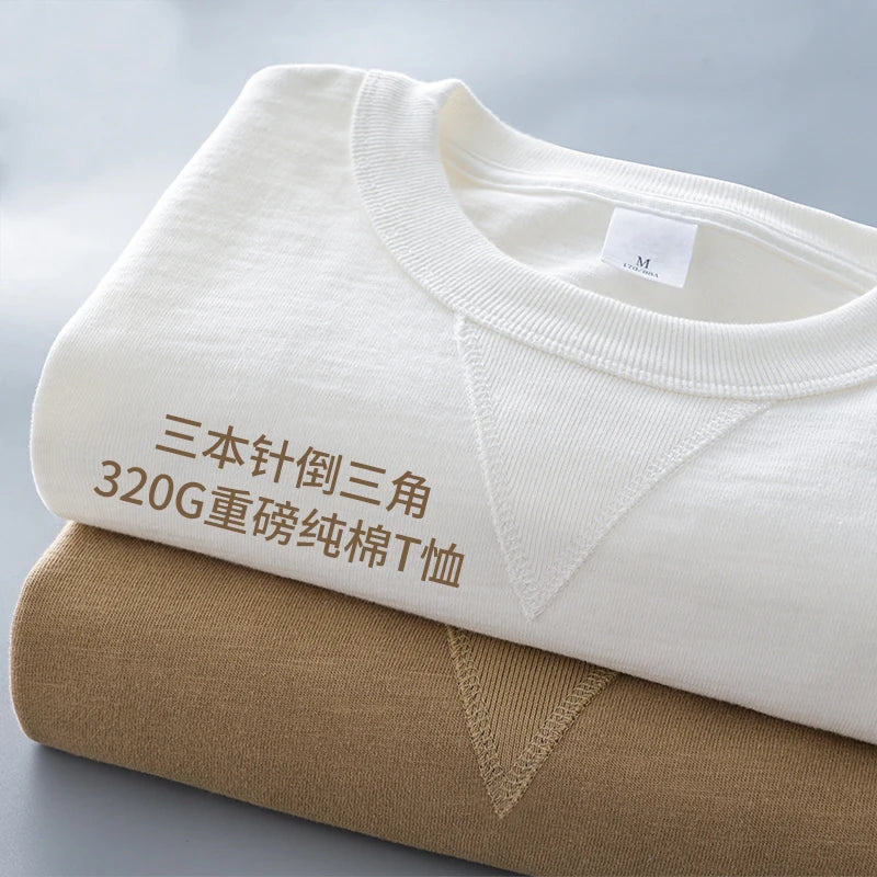 DUKEEN 320Gsm Pure Cotton Men Long-Sleeve T Shirts Spring and Autumn Heavyweight Casual Oversize Tops Solid Color Men's Clothing