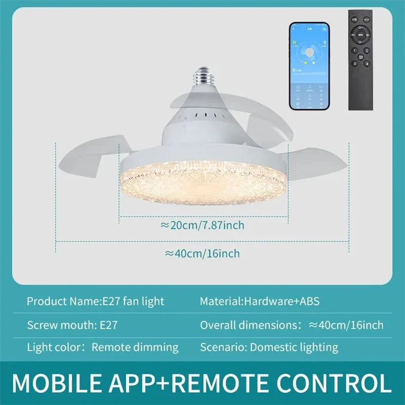 Modern Smart Led Ceiling Fans Crystal Acrylic Invisible Fan APP Remote Control Ceiling Fans with Light Bedroom Living Room