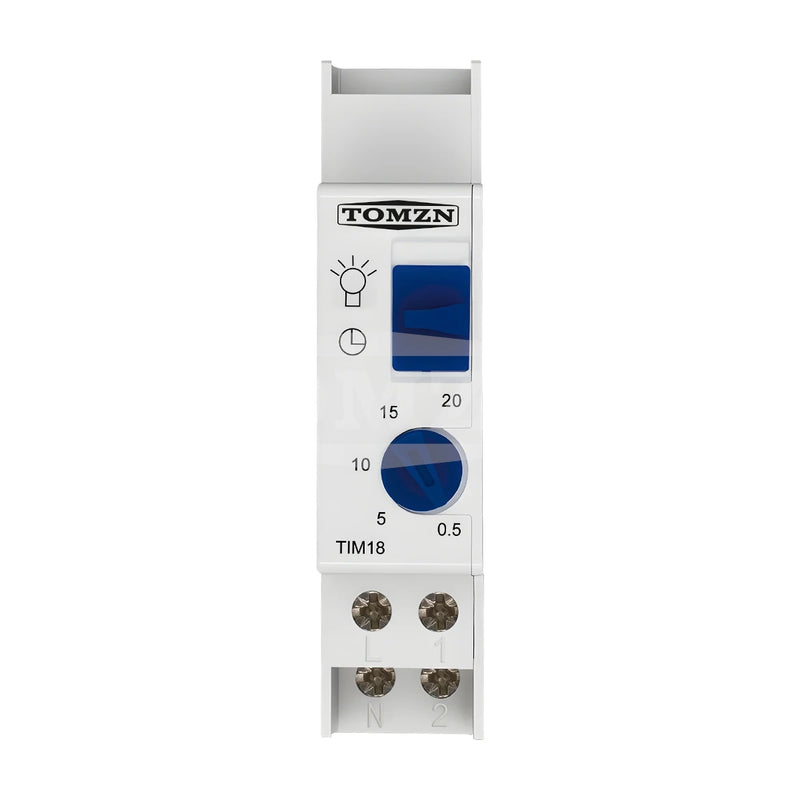 DIN Rail Staircase Light Time Switch–Delay-On/Off Timer Relay 0.5–20 Min Momentary Switch for Street Lamp Circuit Breaker Contro