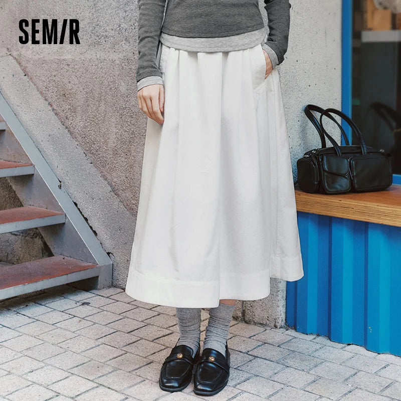 Semir Elegant Skirt Women Spring Elastic Waist Solid Color A Line Umbrella Skirt Hip Covering Versatile Slouchy Maxi Top