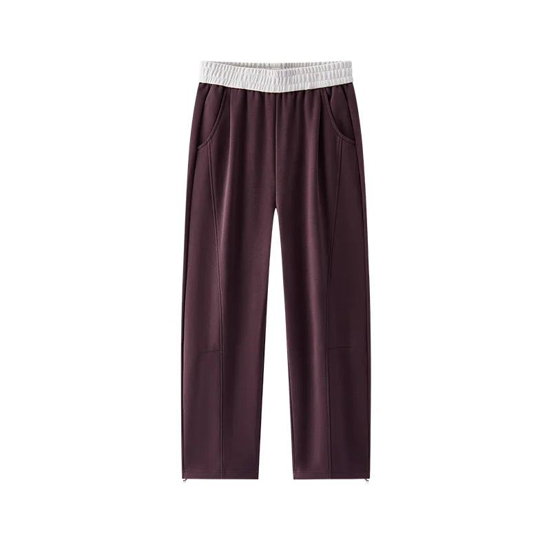 Semir Fleece Pants Women 2026 Spring Color Block Banana Wide Leg Split Design Casual Comfortable Stylish Sweatpants