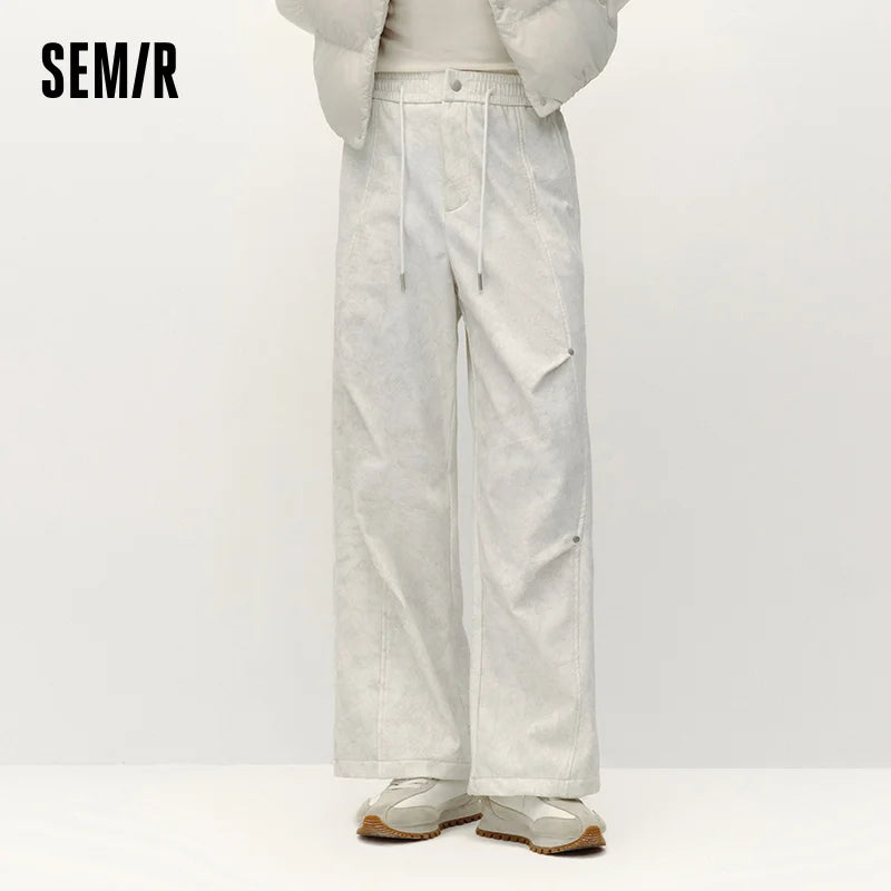 Semir Women Pants Fleece Lined Panelled Design Loose Fit Wide Leg Street Style 2026 Winter Everyday Style Full Length
