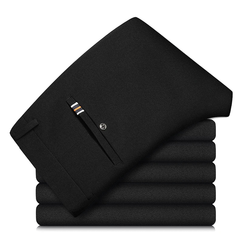 2026 Men's Elastic Casual Pants in Royal Blue And Black Slim Fit Trousers Fashionable Stretchy Leisure Trousers in Chinese.
