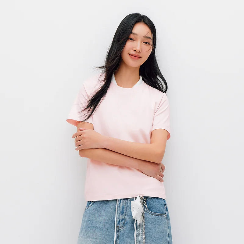 Semir Women Tshirt Solid Color Slim Fit Crew Neck Short Sleeve Summer 2026 Versatile Casual Everyday Fashion Top