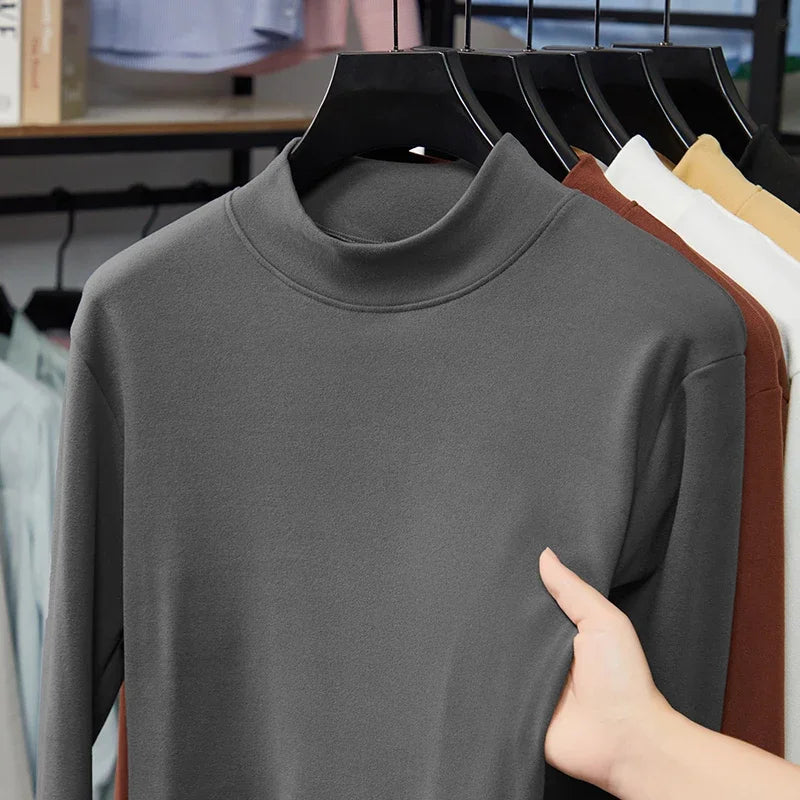Mens Half Collar Long Sleeve Under Tops Soft Elastic Material Close Fitting Mock Neck Design Autumn Winter Daily Clothing
