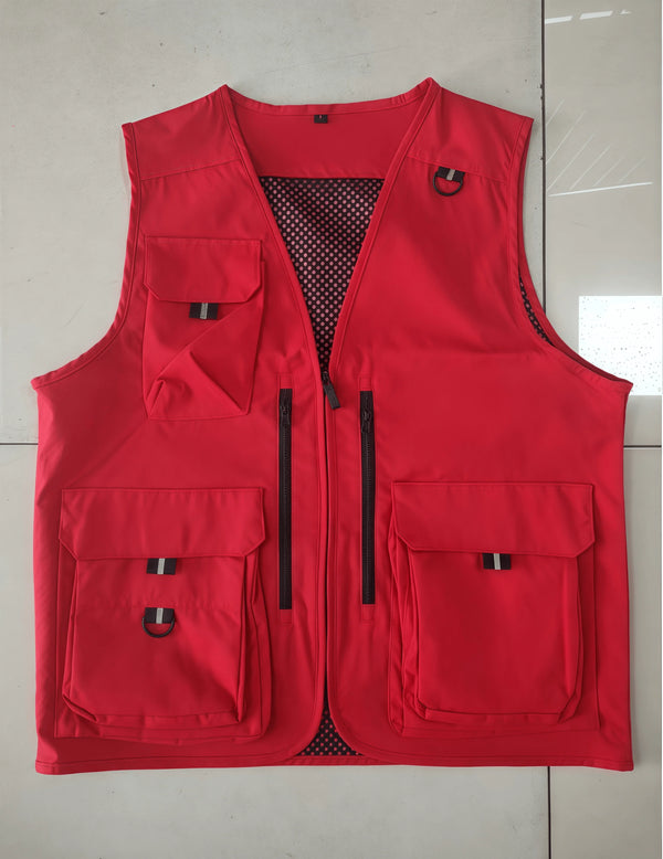 Men's and women's same style photography Reporter multi-pocket deep V-neck vest solid color  work clothes team logo uniform