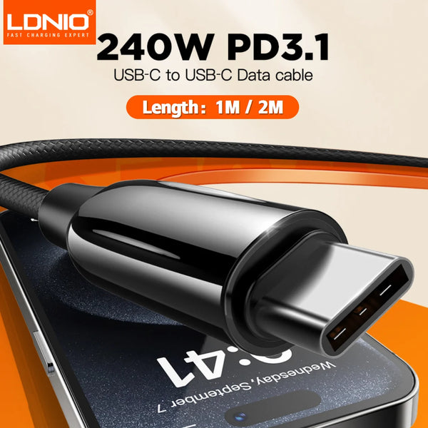 ខ្សែ LDNIO 240W PD3.1 ប្រភេទ C ខ្សែសាកលឿន USB C សម្រាប់ MacBook Laptop Huawei Xiaomi Oppo Realme iPad Oneplus 1m 2m