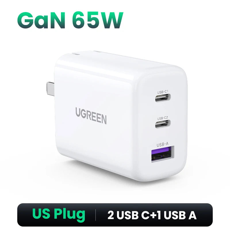UGREEN 65W PD Charger Quick Charge 4.0 3.0 Type C PD USB Charger for iPhone 18 17 16 Pro Max Fast Charger For Laptop PD Charger