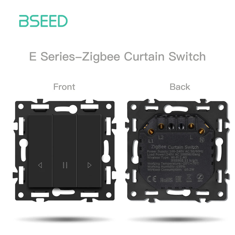 BSEED Zigbee Click Light Switch Part 1/2/3/4Gang 2Way Switch Function DIY Part EU Smart Socket Outlets Plastic Frame Black Color