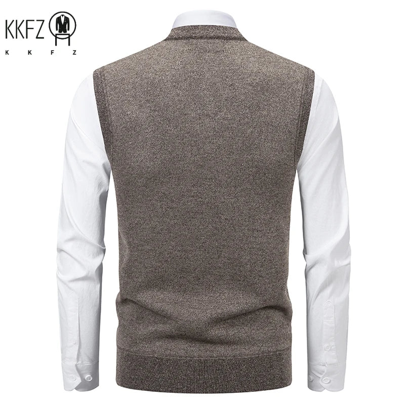 Men's V-Neck Knitted Sweater Diamond Grid Twisted Flower Casual Fashion Top for Autumn Winter Versatile Knitwear