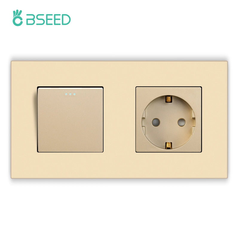 BSEED 1/2/3Gang 1Way Mechanical Light Switch Plus Electrical Outlets Plastic Frame Wall Switch On Off Power Socket
