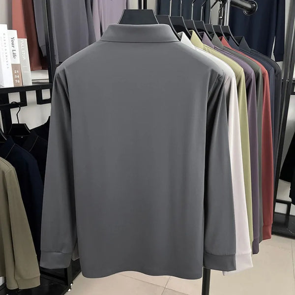 Men's Premium Polo Shirt – Soft Brushed Cotton Blend, Color-Blocked Placket, 4-Way Stretch, Anti-Pilling, No Iron