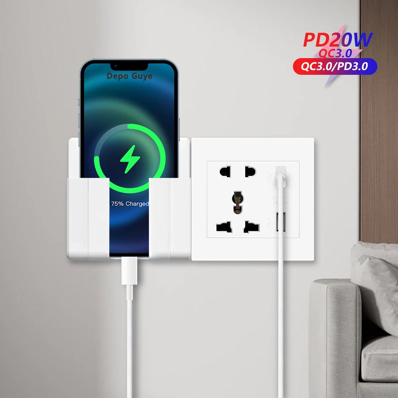 DepoGuye AC 110-250V UK Standard Socket Panel, 5V 2.1A Dual USB Mobile Phone Charger International Universal Power Outlet 86mm