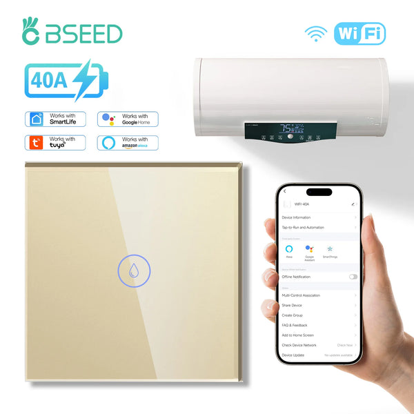 BSEED 40A ម៉ាស៊ីនត្រជាក់ឆ្លាតវៃ Wifi ឡចំហាយ កុងតាក់ប៉ះជញ្ជាំង មុខងារកំណត់ពេលវេលា ម៉ាស៊ីនត្រជាក់ Tuya Alexa Google Home ការគ្រប់គ្រងសំឡេង