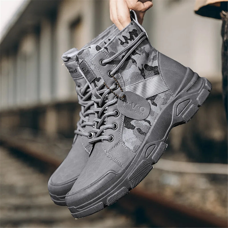 Men's canvas boots new autumn winter plus velvet high-top warm casual boots outdoor boots camouflage tooling boots casual boots