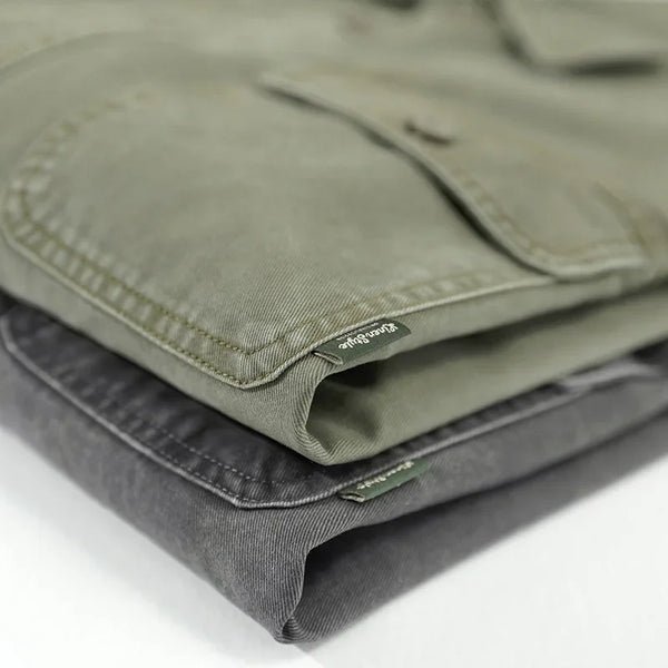 Spring Autumn Cargo Casual 100% Cotton Multi-pocket Shirts for Men Loose Retro Solid Color Comfortable Tops AZ753