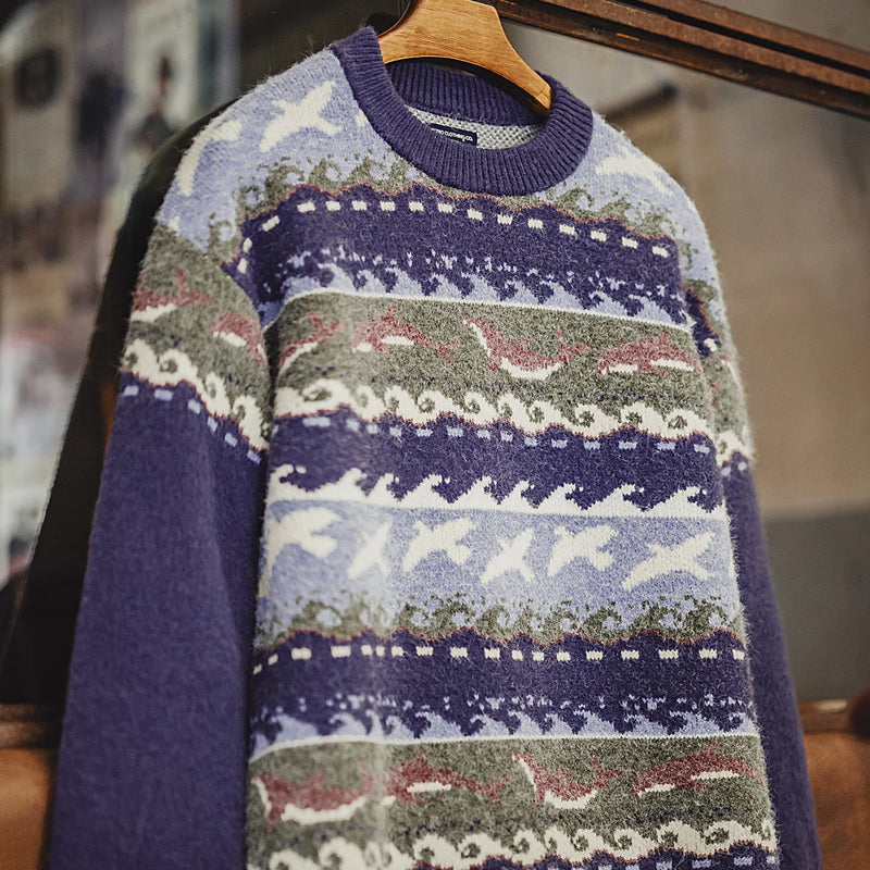 អាវយឺត Maden Vintage សម្រាប់បុរស ម៉ាក Fair Isle កមូល សាច់ទន់ ងាយស្រួលពាក់ សម្រាប់រដូវស្លឹកឈើជ្រុះ រដូវរងា ងាយស្រួលប្រើប្រាស់