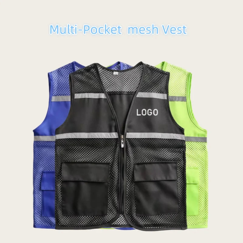 2025 Summer Breathable Mesh Fishing Vest Volunteer Workwear Custom Logo Printed Advertising Clothing Work Vest
