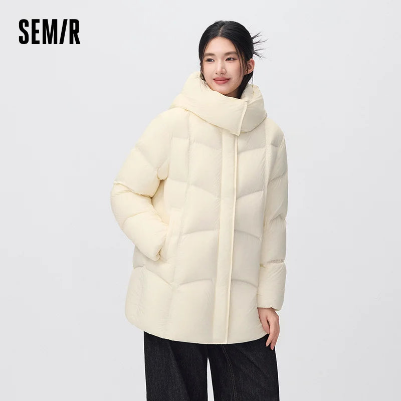 Semir Women Down Jacket Mid Length 90 Percent Down Fill Detachable Hooded Water Repellent 2026 New Winter Daily Wear