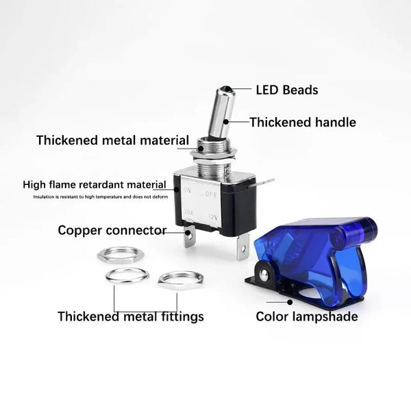 កុងតាក់បិទបើក LED រថយន្តទូកឡានដឹកទំនិញដែលមានភ្លើងបំភ្លឺជាមួយនឹងគម្របសុវត្ថិភាពយន្តហោះបើកឡើងការពារ 12V20A ថ្លា