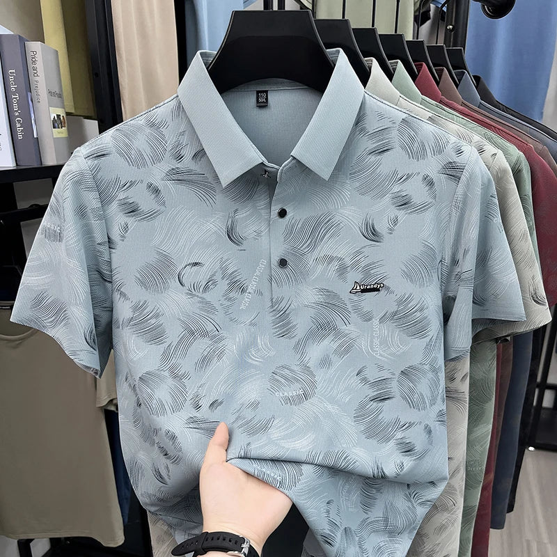 Man Summer Trend New Short-Sleeved Polo Shirt Lapel Button Letter Print High Quality Tops Casual Fashion Breathable MensClothing
