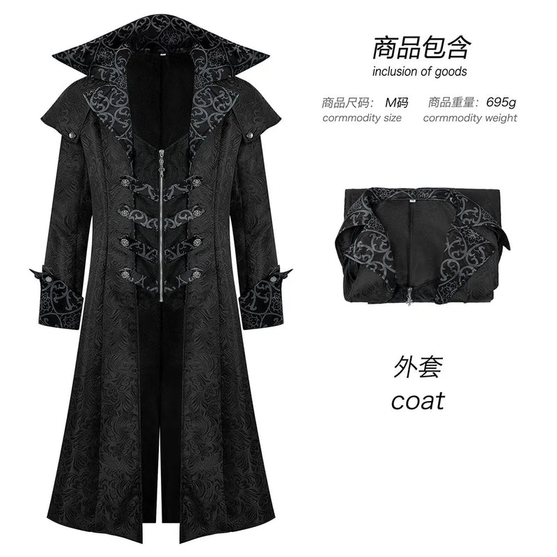 Medieval-inspired Men's Vintage Trench Coat, Halloween Gothic Long Jacket, Available in Red and Black. New 2026